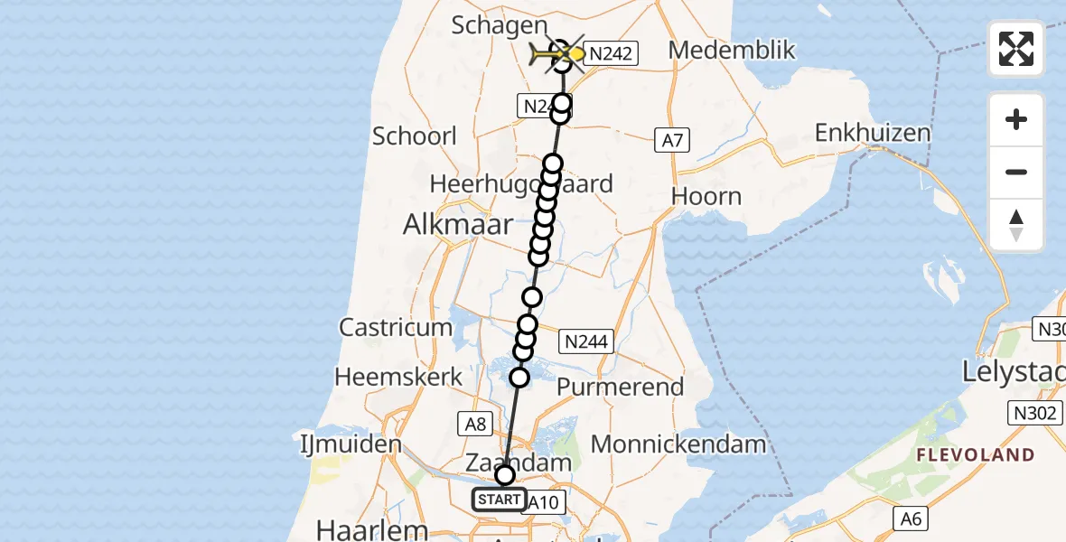 Routekaart van de vlucht: Lifeliner 1 naar Lutjewinkel, Grote Tocht