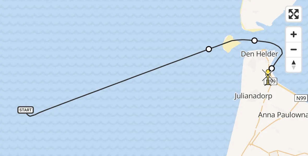 Routekaart van de vlucht: Kustwachthelikopter naar Vliegveld De Kooy, Luchthavenweg