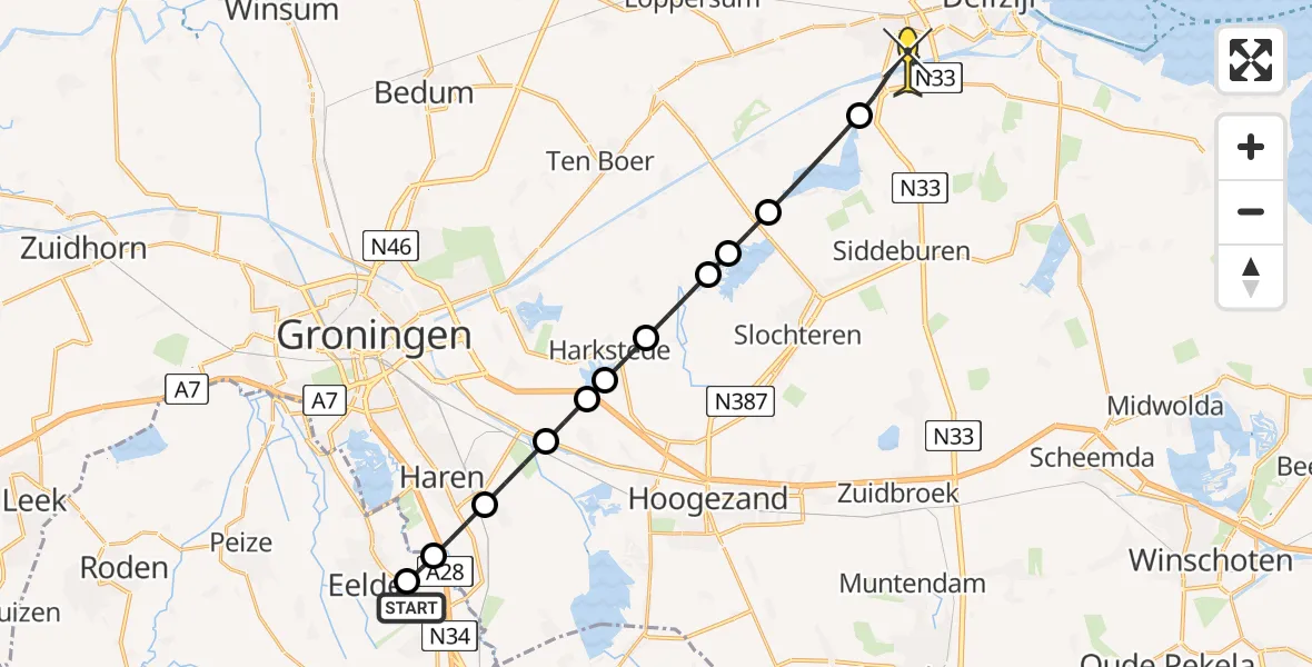 Routekaart van de vlucht: Lifeliner 4 naar Appingedam, Burg. J.G. Legroweg