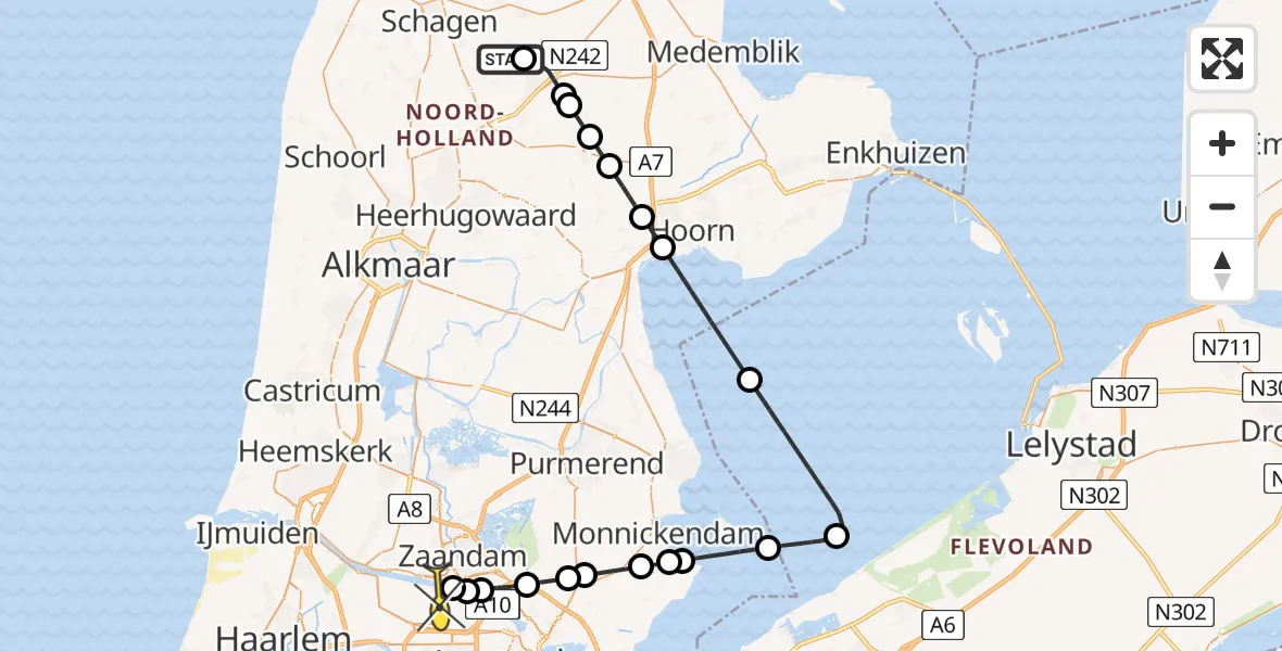 Routekaart van de vlucht: Lifeliner 1 naar Amsterdam Heliport, Bosstraat