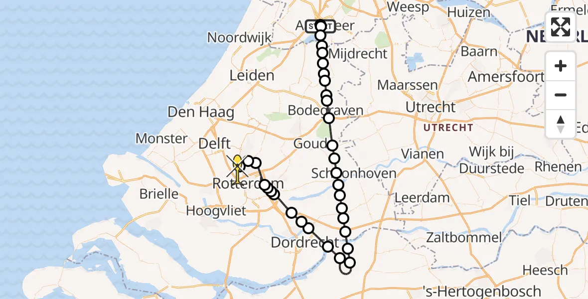 Routekaart van de vlucht: Lifeliner 2 naar Rotterdam The Hague Airport, Vier Winden Eiland