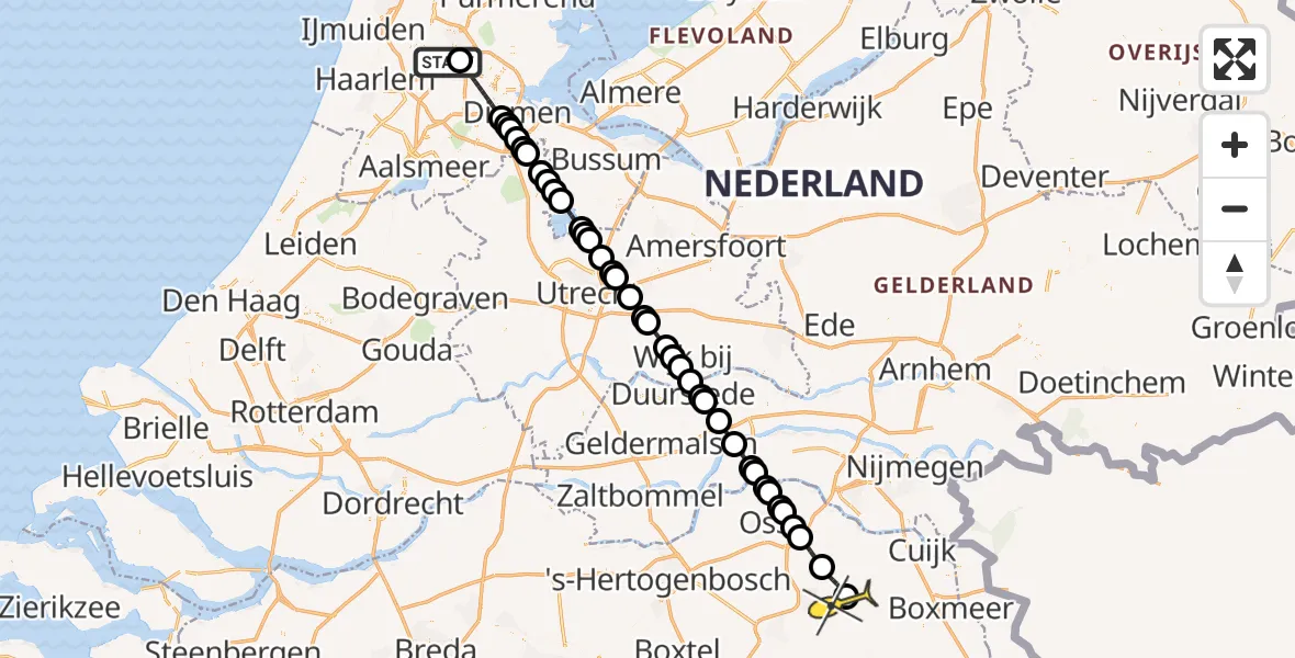 Routekaart van de vlucht: Lifeliner 3 naar Vliegbasis Volkel, Belangenvereniging tuinders Zaanderhorn