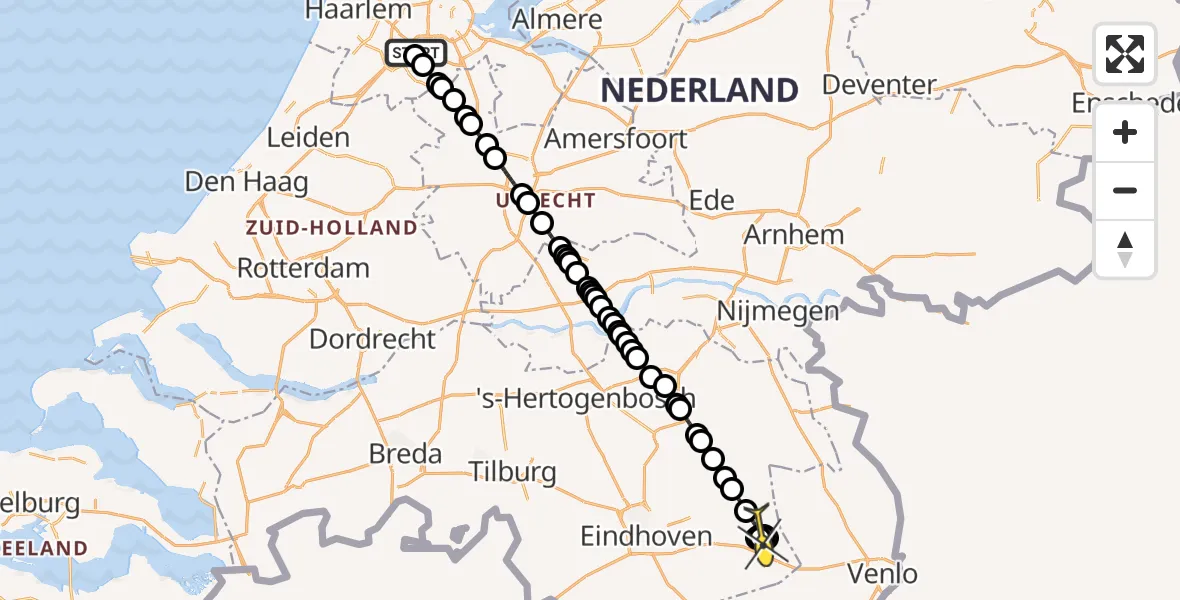 Routekaart van de vlucht: Politieheli naar Deurne, Van Weerden-Poelmanweg