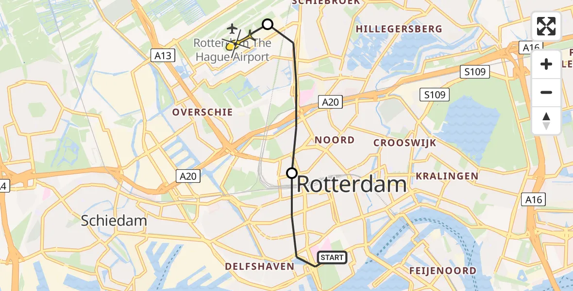 Routekaart van de vlucht: Lifeliner 2 naar Rotterdam The Hague Airport, Middellandplein