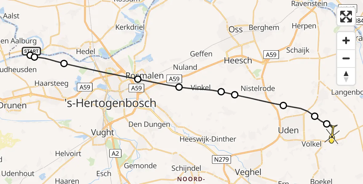 Routekaart van de vlucht: Lifeliner 3 naar Vliegbasis Volkel, Ophovenseweg