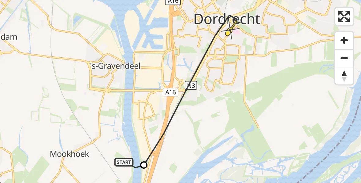 Routekaart van de vlucht: Lifeliner 2 naar Dordrecht, Jaap Edenplein