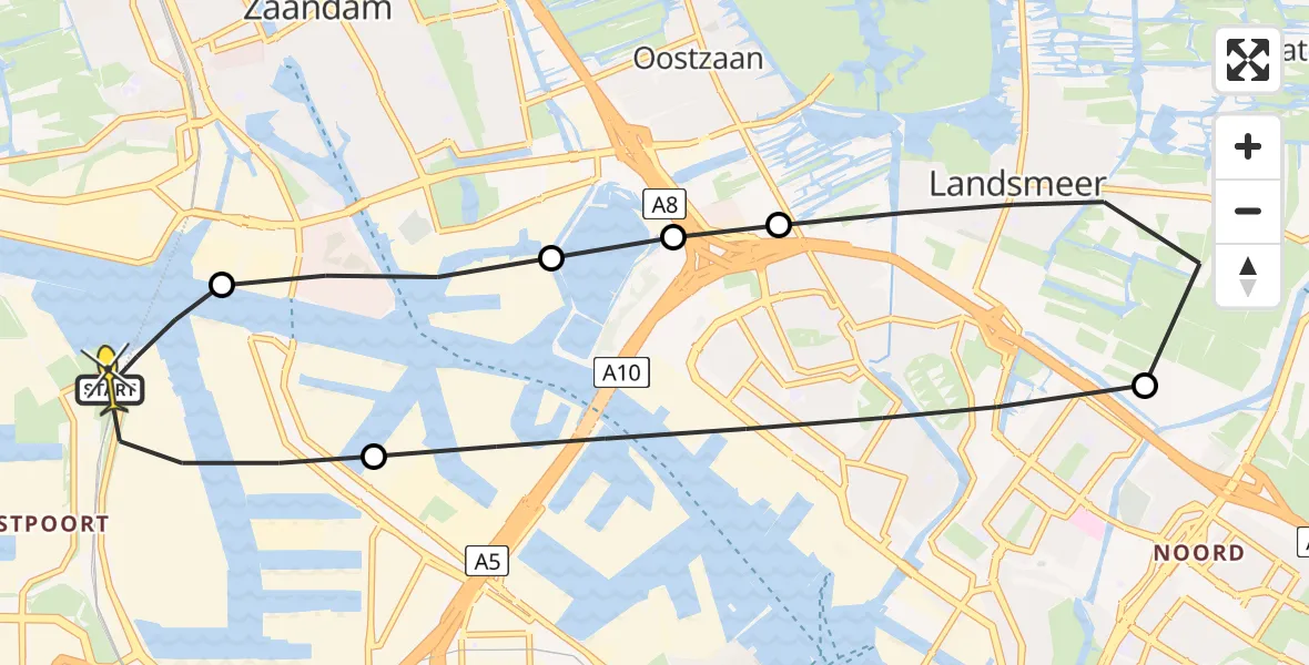 Routekaart van de vlucht: Lifeliner 1 naar Amsterdam Heliport, Westhavenweg