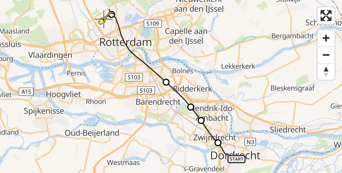 Routekaart van de vlucht: Lifeliner 2 naar Rotterdam The Hague Airport, Van Hoytemastraat