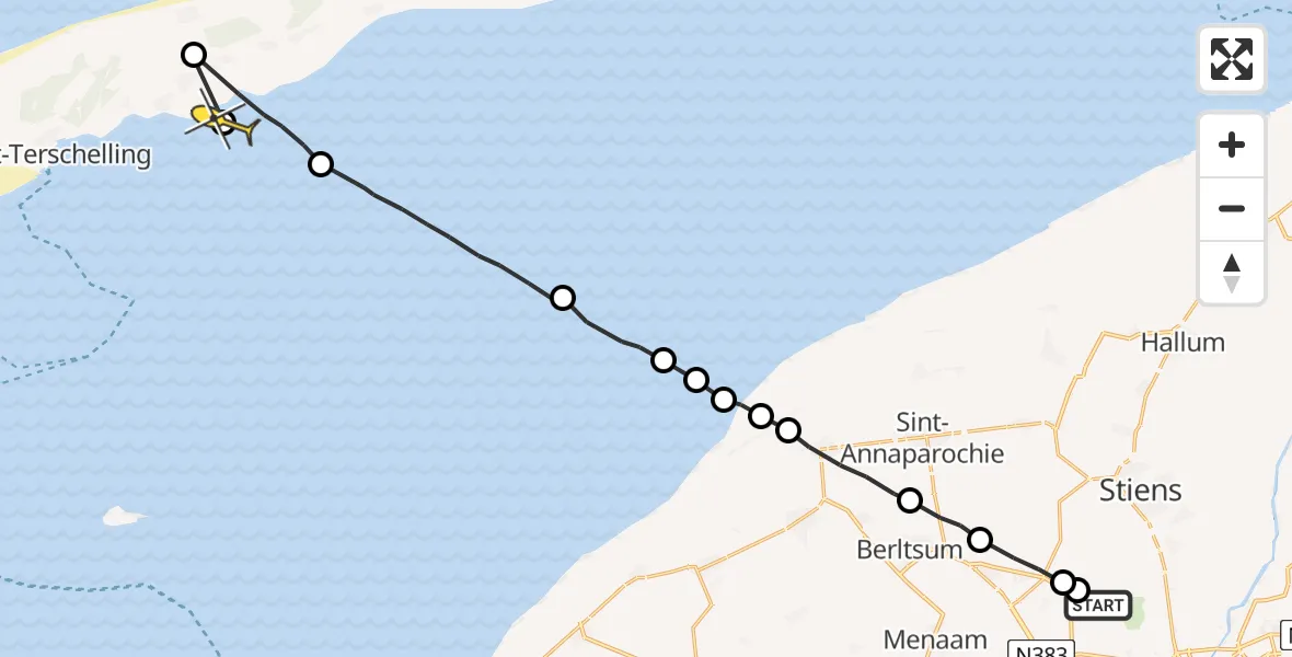 Routekaart van de vlucht: Ambulanceheli naar Formerum, Dyksterhuzen