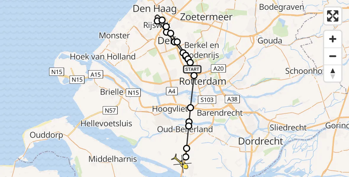 Routekaart van de vlucht: Lifeliner 2 naar Numansdorp, Doenkadepad