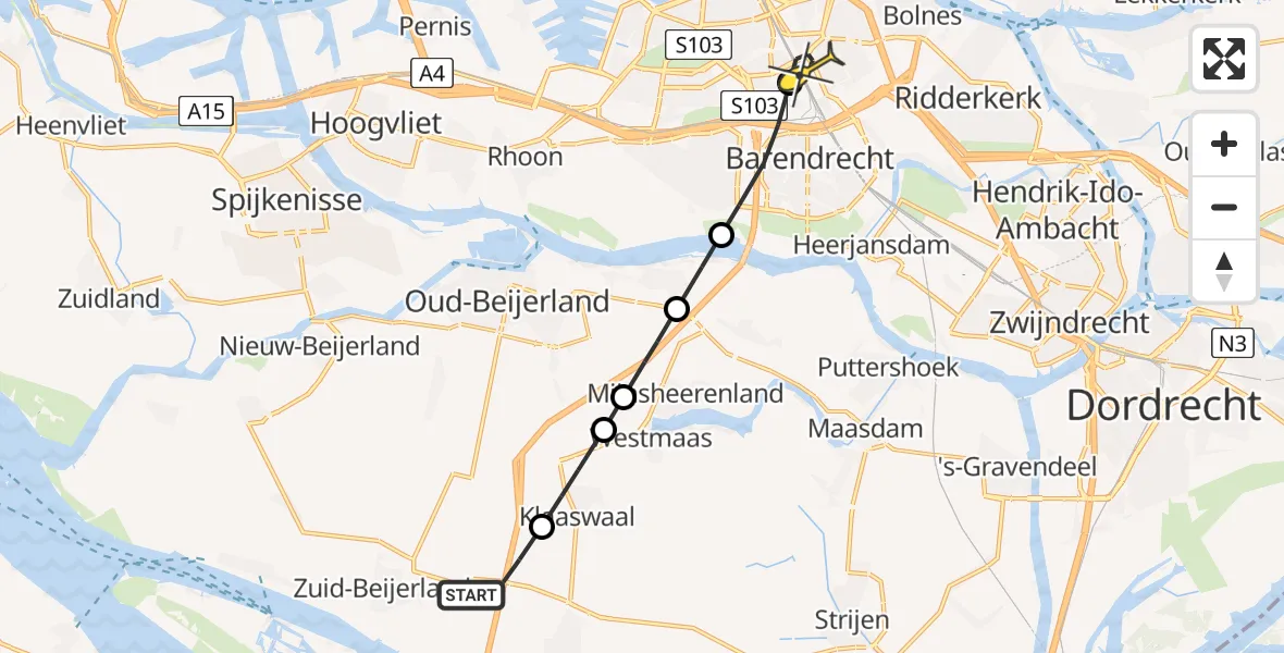 Routekaart van de vlucht: Lifeliner 2 naar Rotterdam, Volgerlandseweg