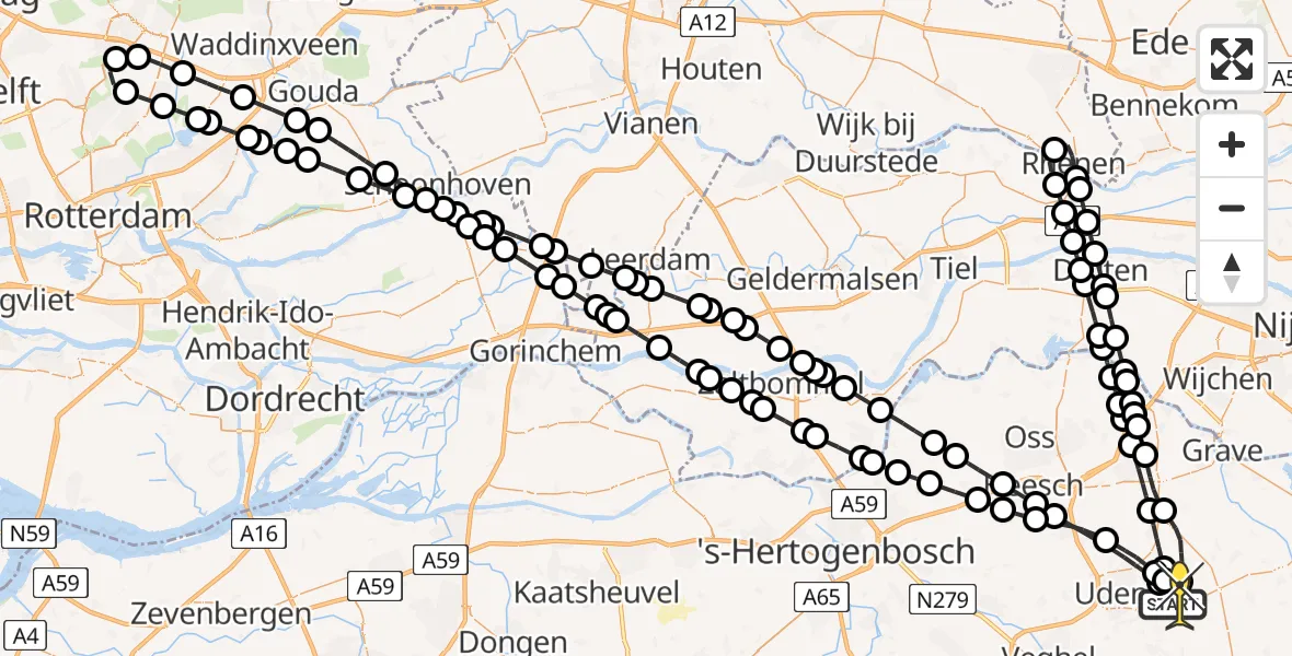 Routekaart van de vlucht: Lifeliner 3 naar Vliegbasis Volkel, De Bunders