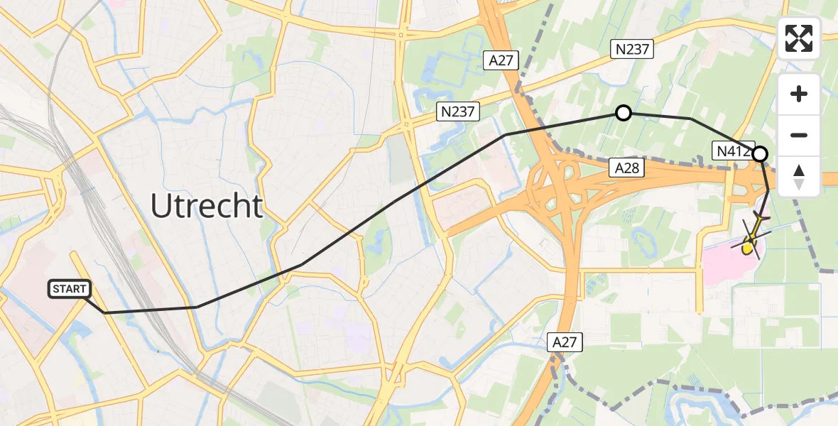 Routekaart van de vlucht: Lifeliner 1 naar Universitair Medisch Centrum Utrecht, Kockstraat