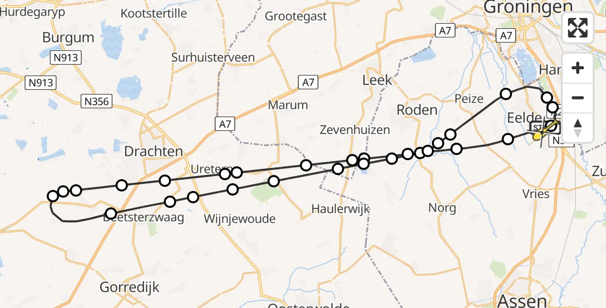 Routekaart van de vlucht: Lifeliner 4 naar Groningen Airport Eelde, Veldkampweg