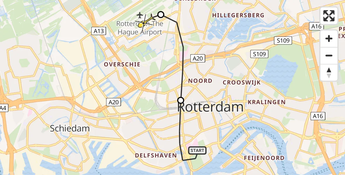 Routekaart van de vlucht: Lifeliner 2 naar Rotterdam The Hague Airport, Snellinckstraat