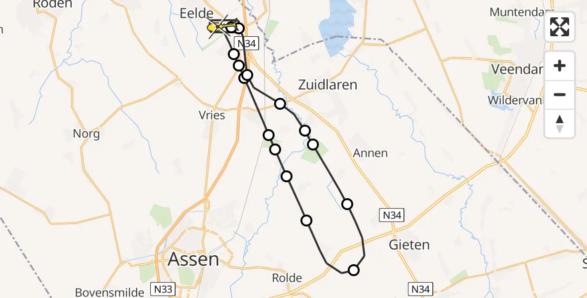 Routekaart van de vlucht: Lifeliner 4 naar Groningen Airport Eelde, Pelikaanstraat