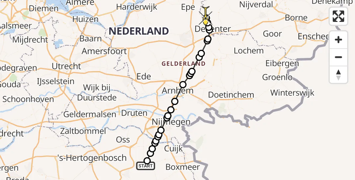 Routekaart van de vlucht: Lifeliner 3 naar Olst, Millsebaan