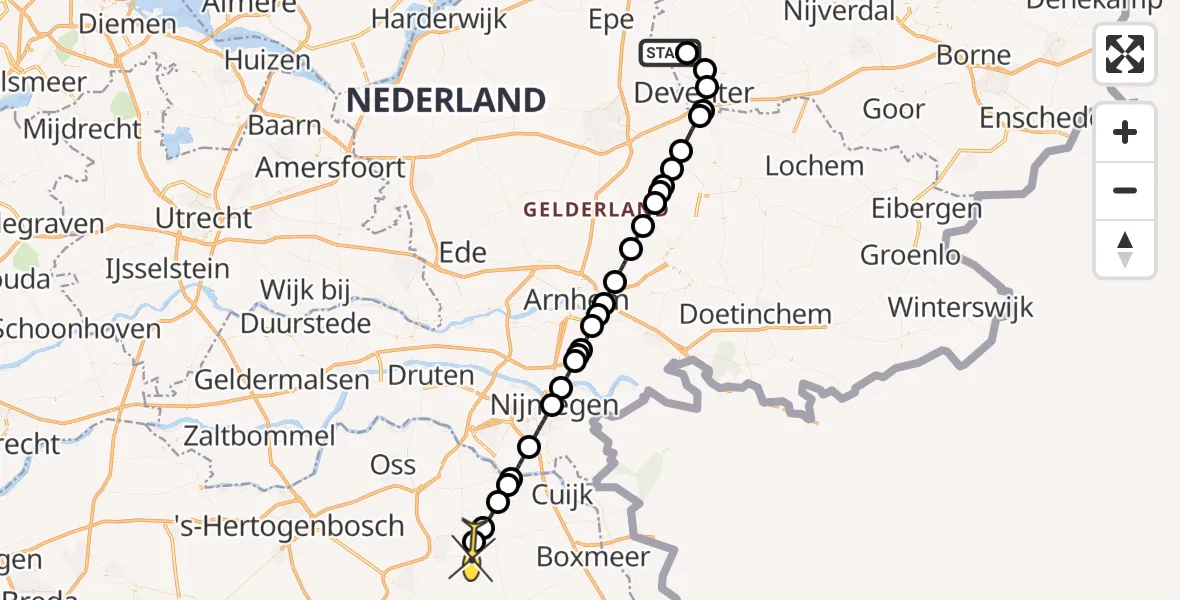 Routekaart van de vlucht: Lifeliner 3 naar Vliegbasis Volkel, Zandweteringpad