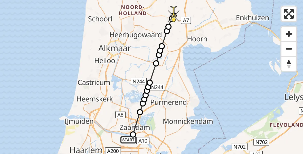 Routekaart van de vlucht: Lifeliner 1 naar Sijbekarspel, Westhavenweg