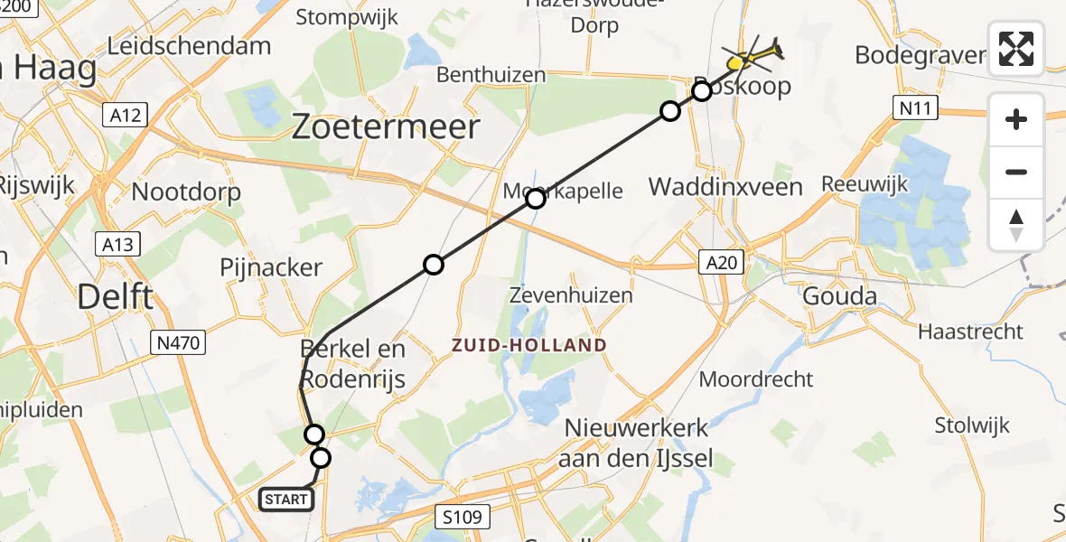 Routekaart van de vlucht: Lifeliner 2 naar Boskoop, Bovendijk