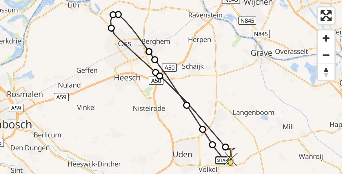 Routekaart van de vlucht: Lifeliner 3 naar Vliegbasis Volkel, Jagersveld