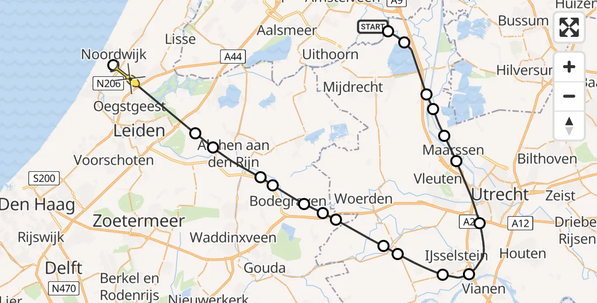 Routekaart van de vlucht: Politieheli naar Voorhout, Botshol