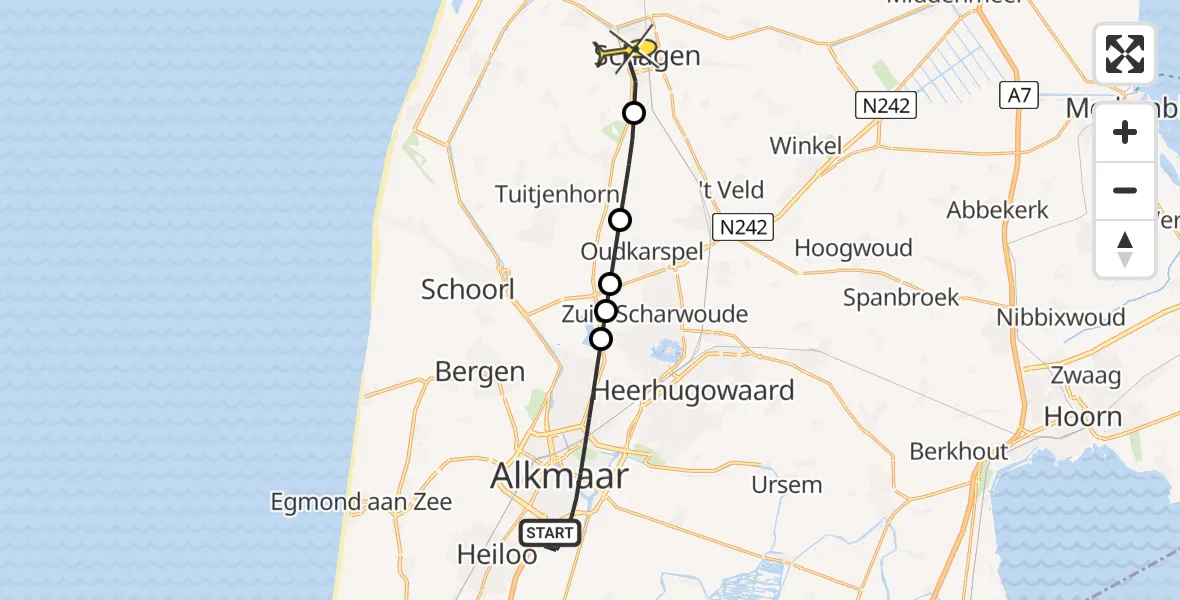 Routekaart van de vlucht: Lifeliner 1 naar Schagen, Boekelermeerweg