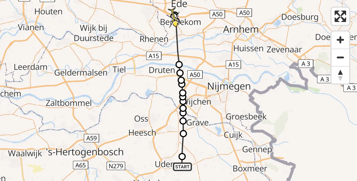 Routekaart van de vlucht: Lifeliner 3 naar Bennekom, Millsebaan