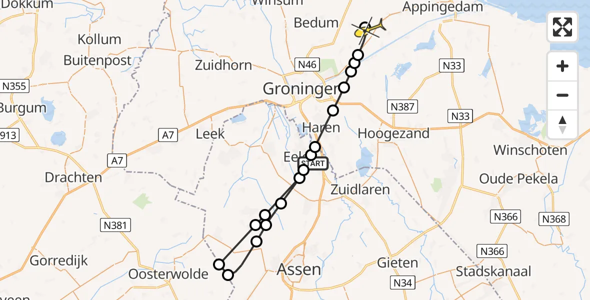 Routekaart van de vlucht: Lifeliner 4 naar Lellens, Moespot