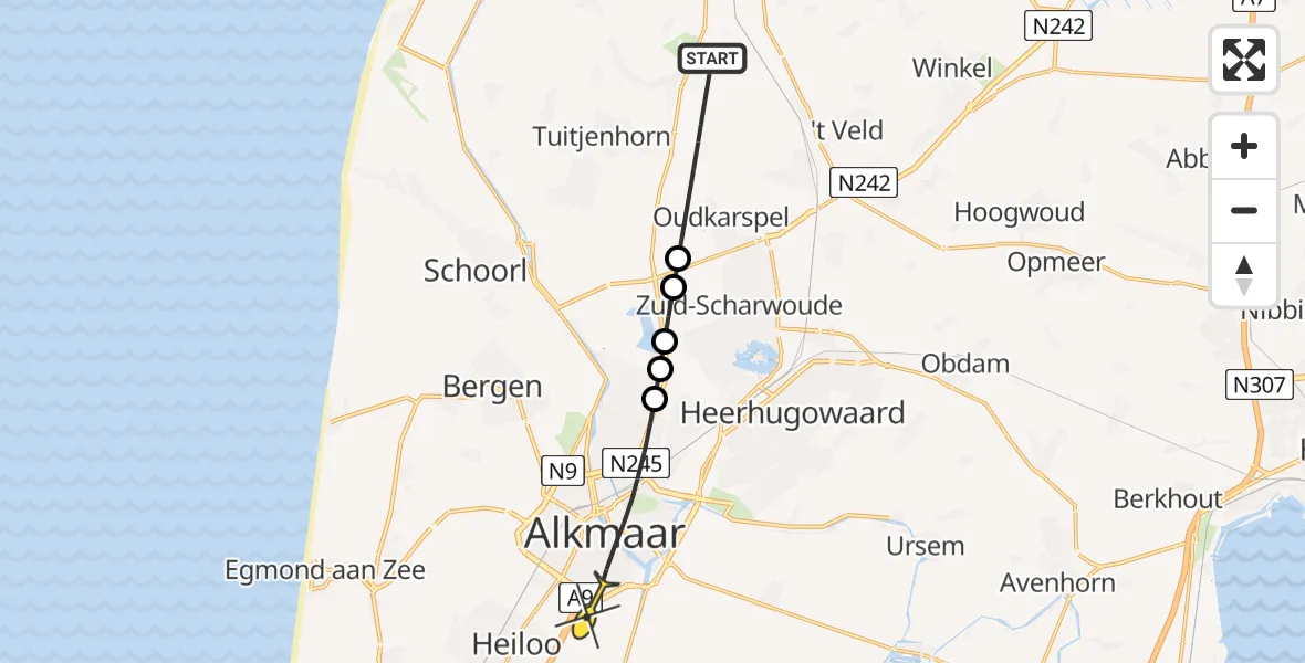 Routekaart van de vlucht: Lifeliner 1 naar Alkmaar, Zutweg