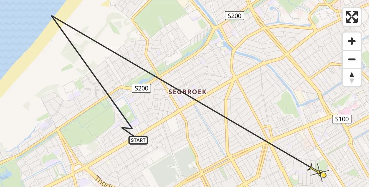 Routekaart van de vlucht: Politieheli naar Den Haag, Strand Zuid