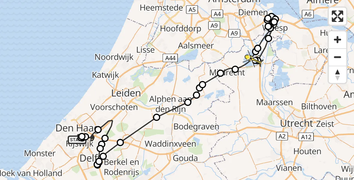 Routekaart van de vlucht: Politieheli naar Vinkeveen, Parallelweg