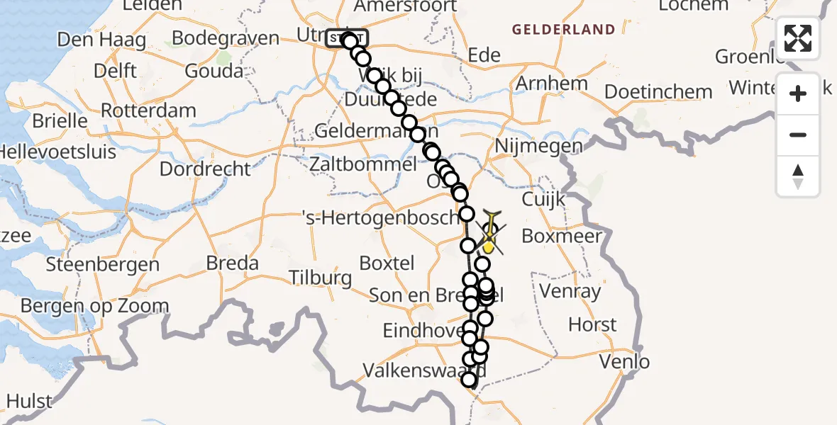 Routekaart van de vlucht: Lifeliner 3 naar Vliegbasis Volkel, Rijnsoever