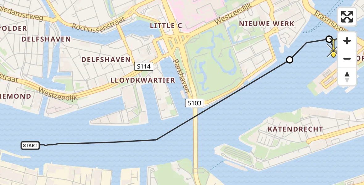 Routekaart van de vlucht: Kustwachthelikopter naar Rotterdam, Sint-Janshaven