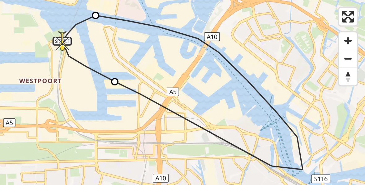 Routekaart van de vlucht: Lifeliner 1 naar Amsterdam Heliport, Westhaven