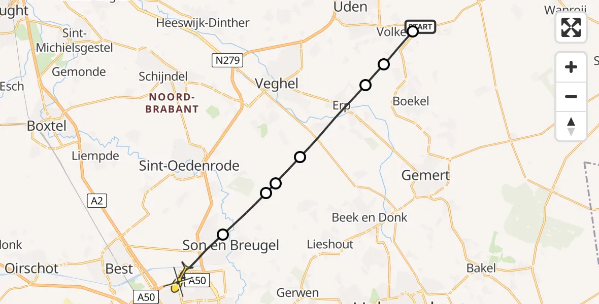 Routekaart van de vlucht: Lifeliner 3 naar Son en Breugel, Zeelandsedijk