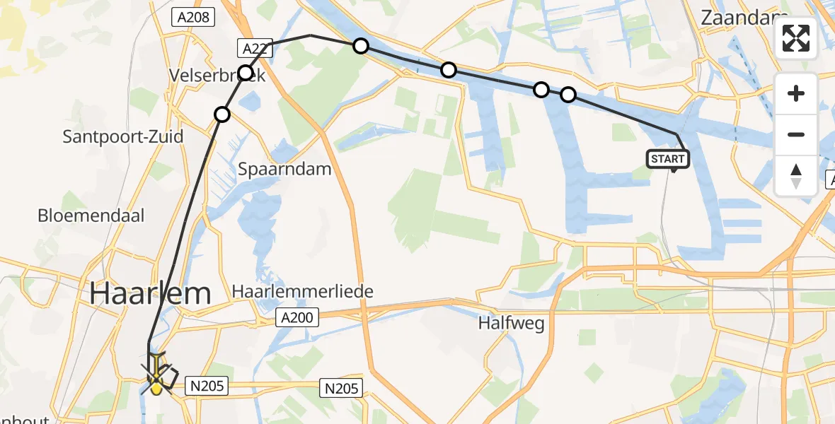 Routekaart van de vlucht: Lifeliner 1 naar Haarlem, Hemtunnel