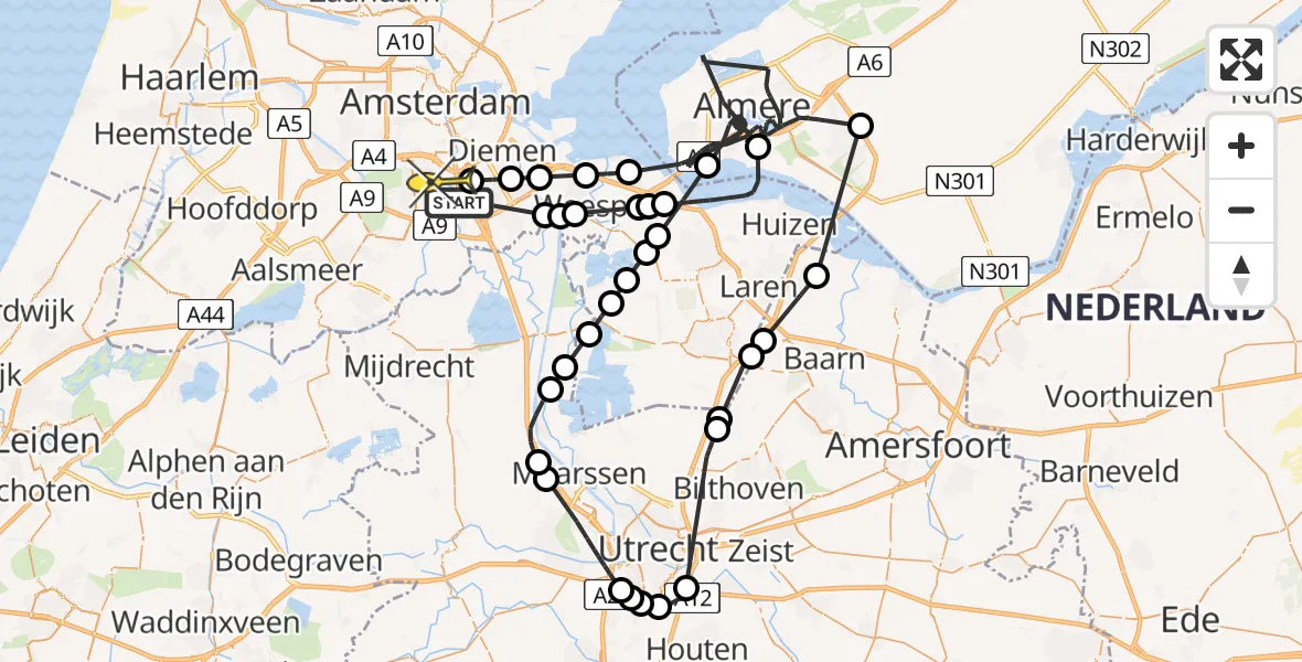 Routekaart van de vlucht: Politieheli naar Amstelveen, Gaasperzoom