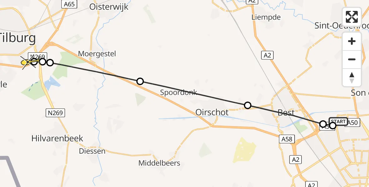 Routekaart van de vlucht: Lifeliner 3 naar Tilburg, Ekkersweijer