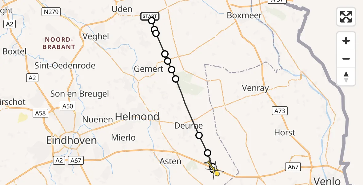 Routekaart van de vlucht: Traumaheli naar Liessel, Vogelstraat