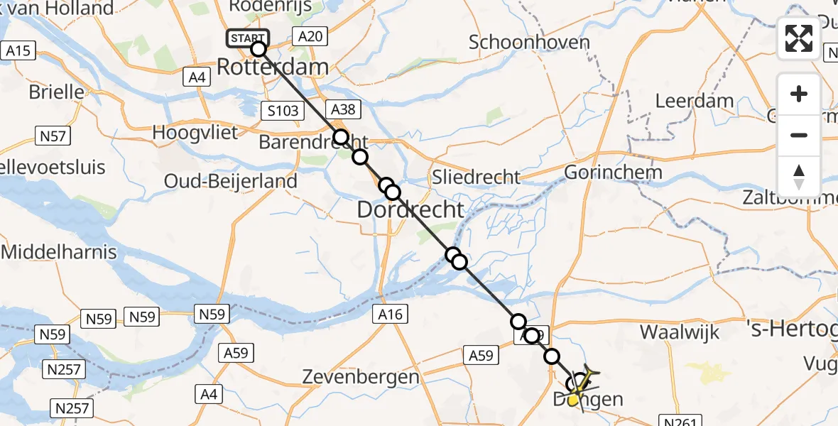 Routekaart van de vlucht: Lifeliner 2 naar Dongen, Copernicuslaan