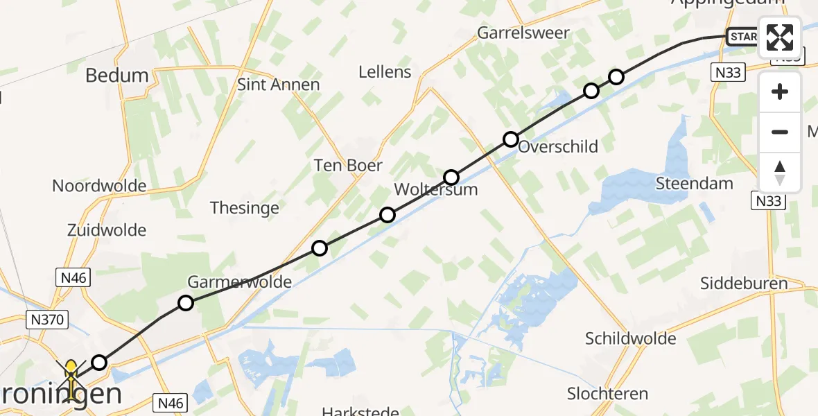 Routekaart van de vlucht: Lifeliner 4 naar Universitair Medisch Centrum Groningen, de Groeve WZ