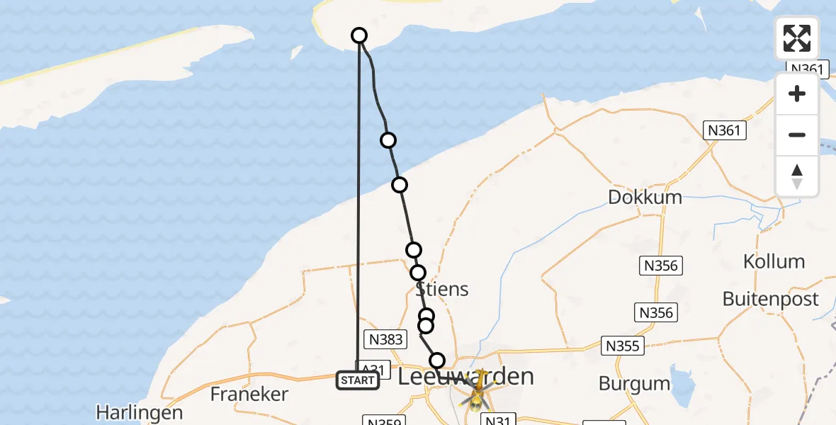 Vluchtroute Ambulancehelikopter Dronryp - Leeuwarden, 09 september 2024, 04:12
