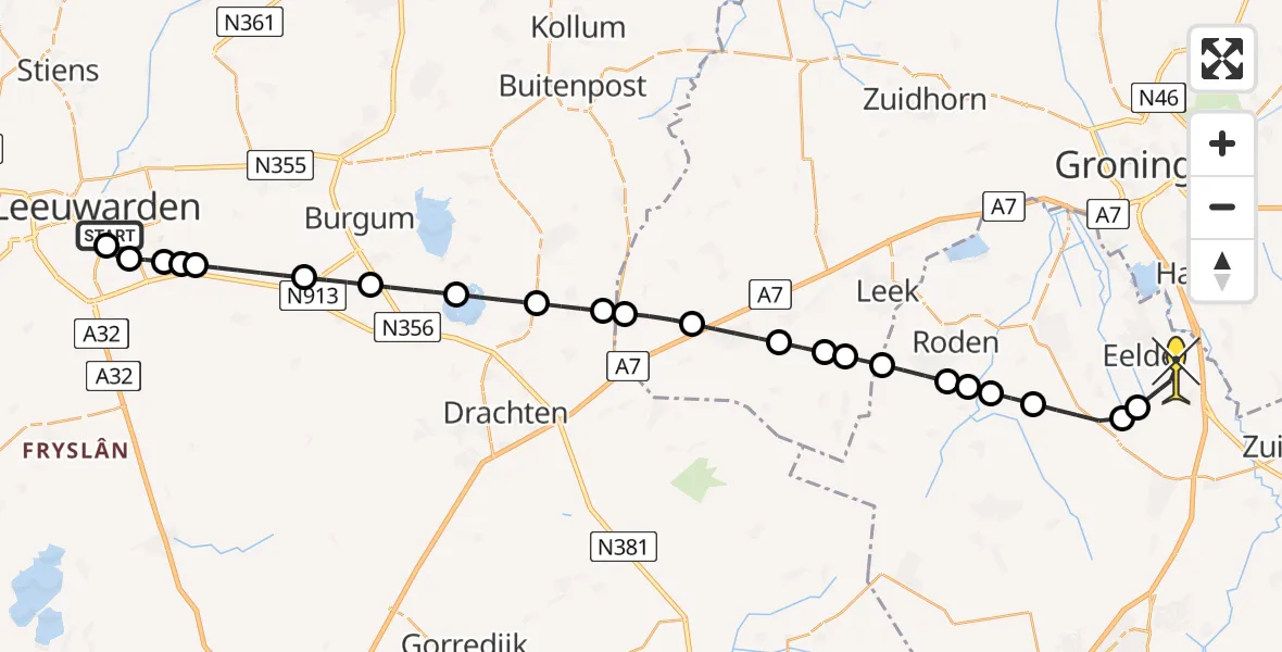 Routekaart van de vlucht: Lifeliner 4 naar Groningen Airport Eelde, Buorren
