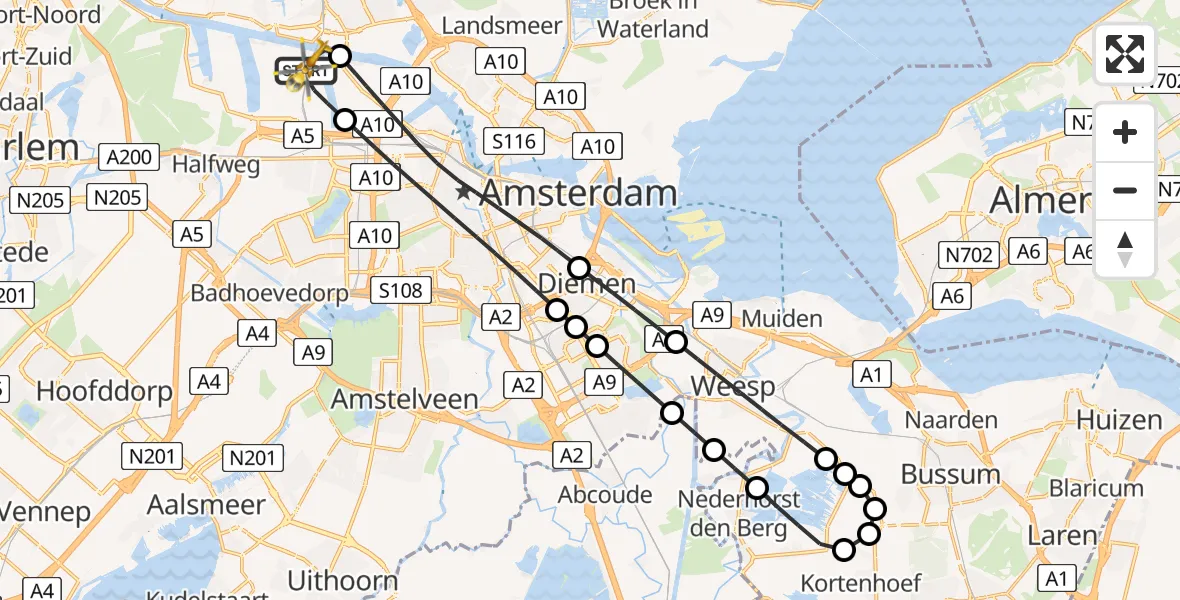 Vluchtroute Traumahelikopter Amsterdam Heliport - Amsterdam Heliport, 09 september 2024, 06:29