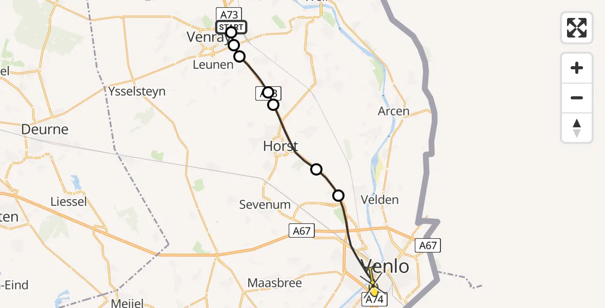 Routekaart van de vlucht: Lifeliner 3 naar Venlo, Deurneseweg