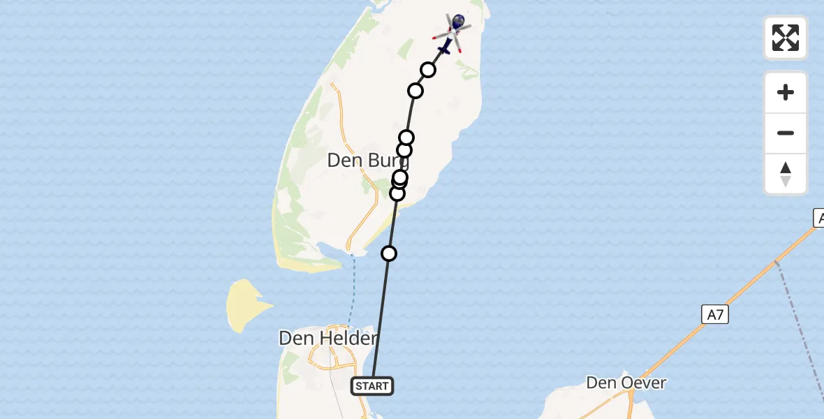Vluchtroute Politiehelikopter Den Helder - De Cocksdorp, 09 september 2024, 09:05