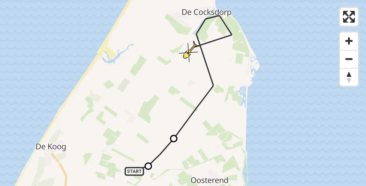 Routekaart van de vlucht: Politieheli naar De Cocksdorp, Schorrenweg