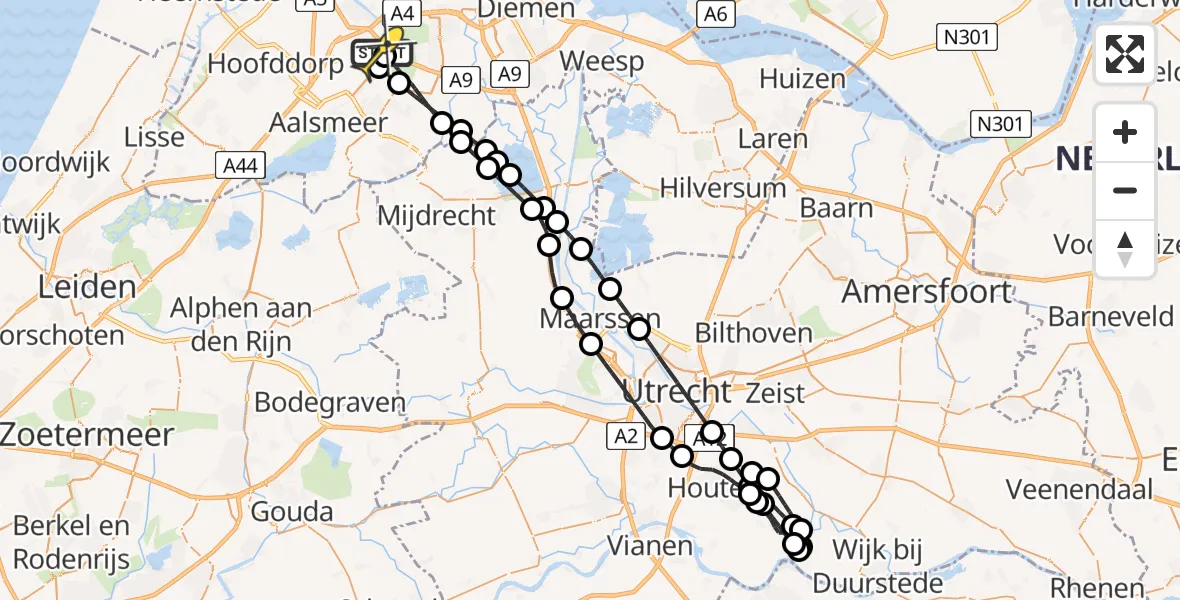 Routekaart van de vlucht: Politiehelikopter naar Schiphol, Meester Jac. Takkade