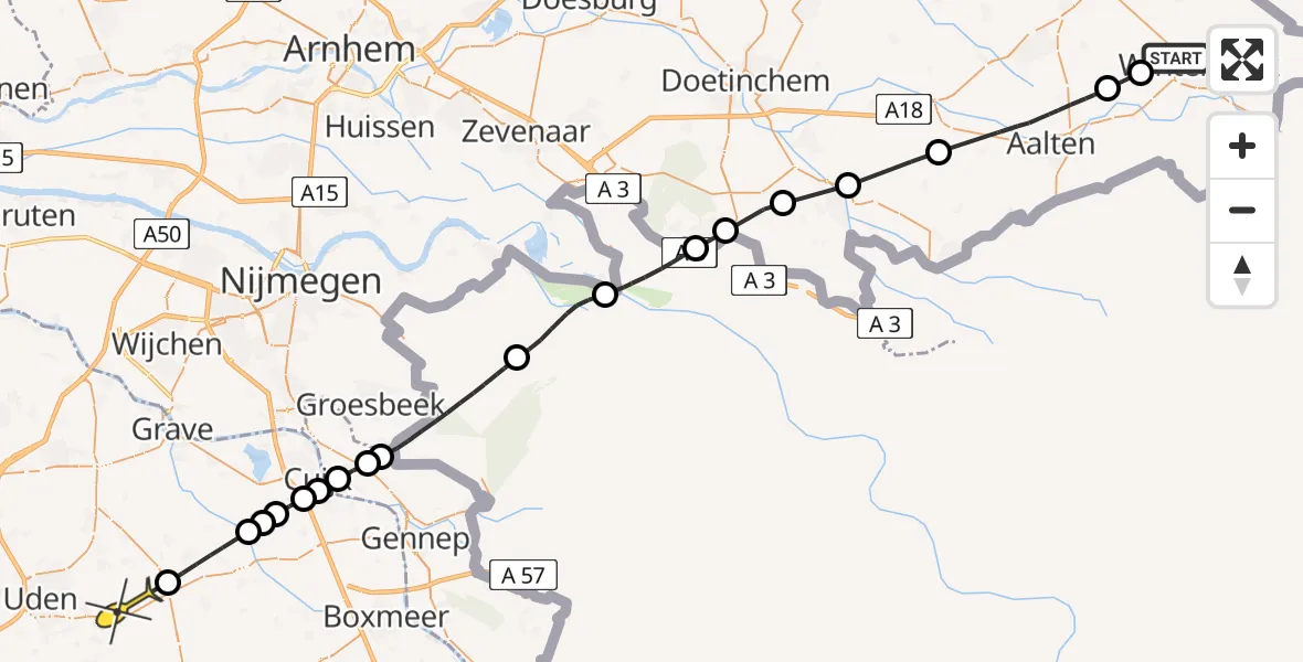 Routekaart van de vlucht: Lifeliner 3 naar Vliegbasis Volkel, Mentinkweg